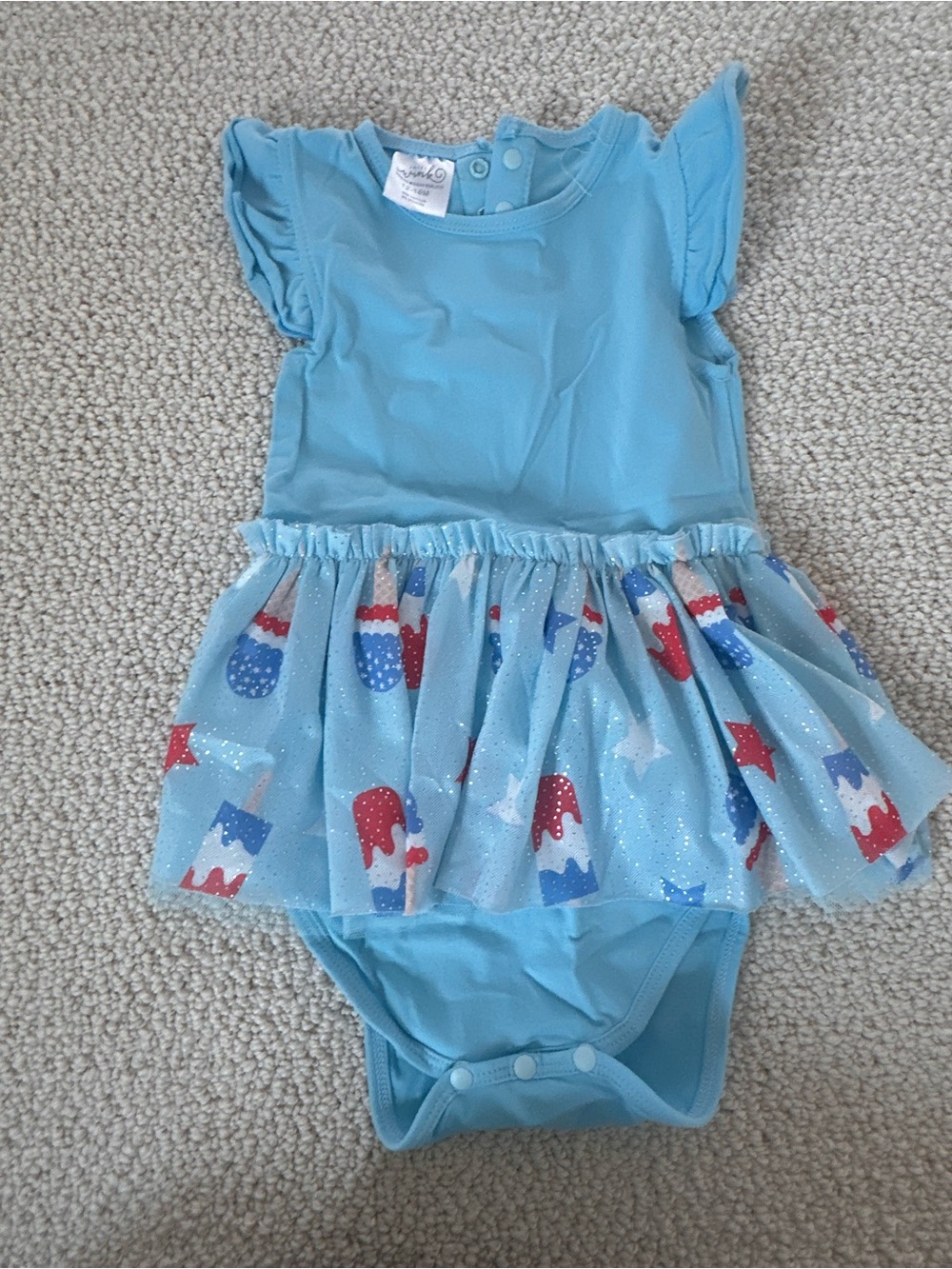 Wink Light Blue Toddler Tutu Bodysuit with Red & Navy Stars
